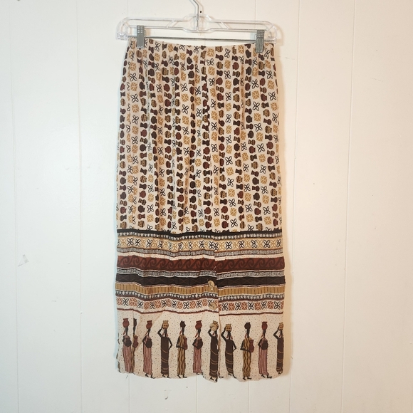 Vintage Made In USA Midi Length Pull-on Skirt Size Medium Tribal Africa Boho - Picture 2 of 16